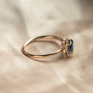 Halo teal sapphire &amp; diamond ring ZARIA Thumbnail