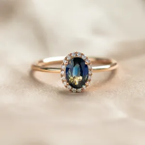 Halo teal sapphire &amp; diamond ring ZARIA