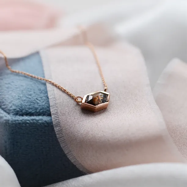 Gold necklace with hexagon salt and pepper diamond PERTH Image