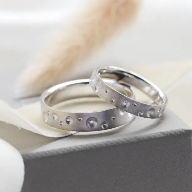 Unusual space moon wedding bands SELENE Image