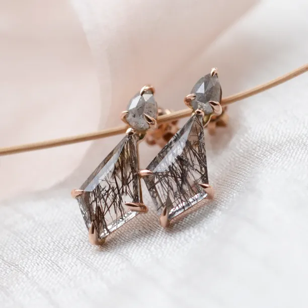 Zlaté náušnice s rutilovým křišťálem a salt'n'pepper diamanty FIRENZE Image