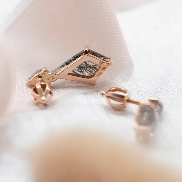 Zlaté náušnice s rutilovým křišťálem a salt'n'pepper diamanty FIRENZE Image