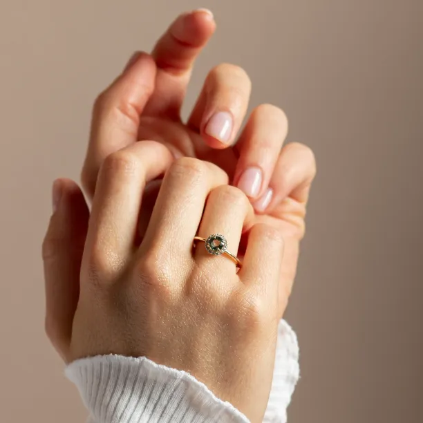 Diamond halo teal sapphire engagement ring SPARKLE Image