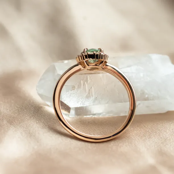 Diamond halo teal sapphire engagement ring SPARKLE Image