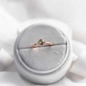 Diamond halo teal sapphire engagement ring SPARKLE Thumbnail