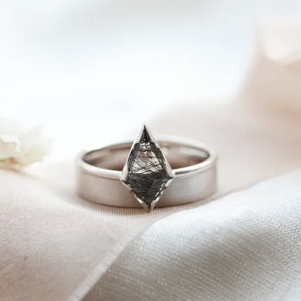 Gold engagement set with rutilated quartz GIADA Image