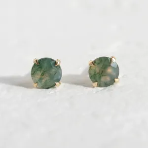 Gold stud earrings with moss agate REBECCA Thumbnail