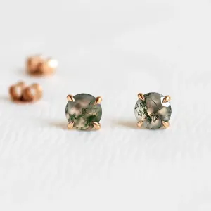 Gold stud earrings with moss agate REBECCA Thumbnail