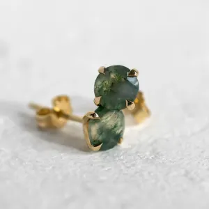Gold stud earrings with moss agate REBECCA Thumbnail