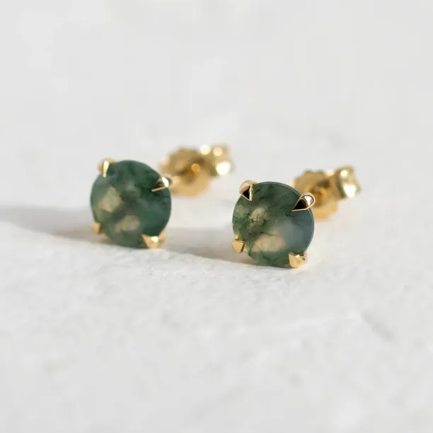 Gold stud earrings with moss agate REBECCA Image