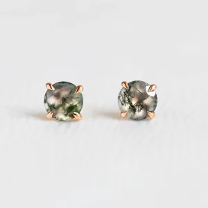 Gold stud earrings with moss agate REBECCA
