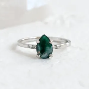 Mossagate engagement ring with diamonds MARTINA Thumbnail