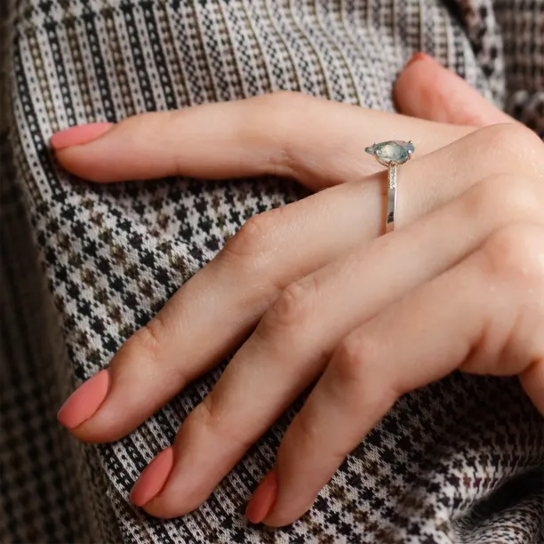 Mossagate engagement ring with diamonds MARTINA Image