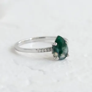 Mossagate engagement ring with diamonds MARTINA Thumbnail
