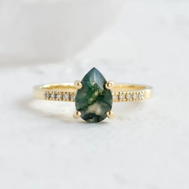 Mossagate engagement ring with diamonds MARTINA Image