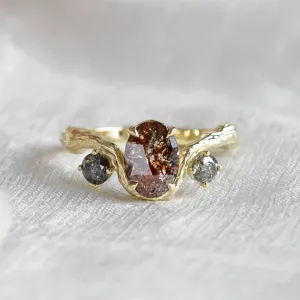 Gold organic ring with salt and pepper diamonds LUDOVICA Thumbnail