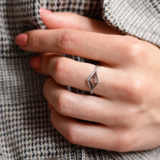 Unusual ring with salt and pepper diamond and side diamonds NICOLE Image