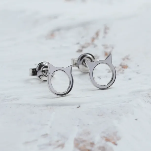 Zlaté napichovací náušnice kočka CAT Image