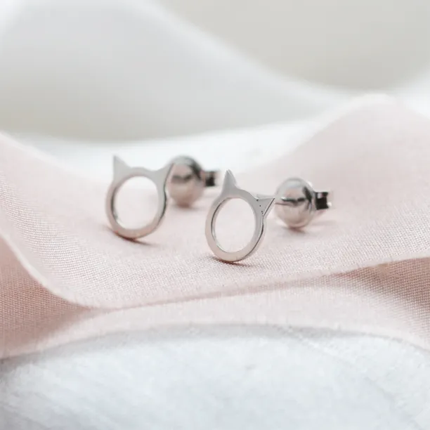 Zlaté napichovací náušnice kočka CAT Image