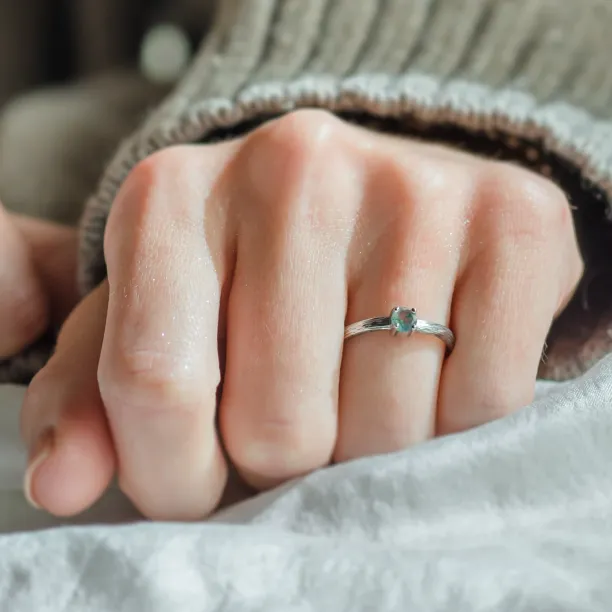 Gold ring in tree bark shape with moss agate MOSSI Image