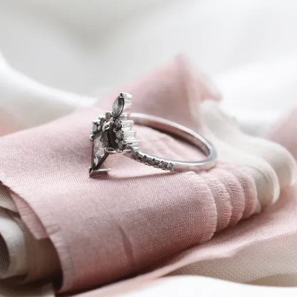 Opulent cluster gold ring with salt and pepper diamonds DUBHEASA Image