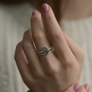 Gold ring with pear moss agate and diamonds EALGA Thumbnail