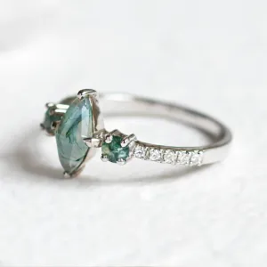 Vintage zlatý prsten s mechovými acháty a diamanty OSCAR Thumbnail