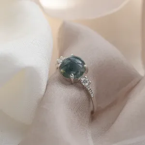 Gold ring with cabochon moss agate and diamonds FIONNUALA Thumbnail