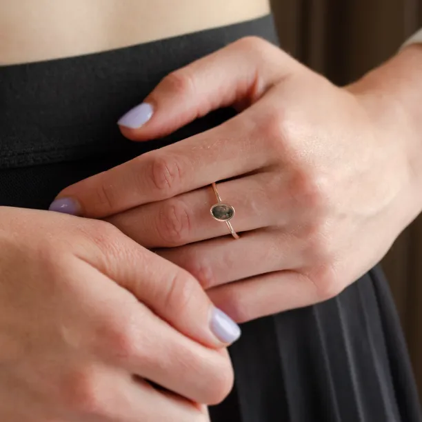 Gold bezel ring with salt and pepper diamond RIONA Image