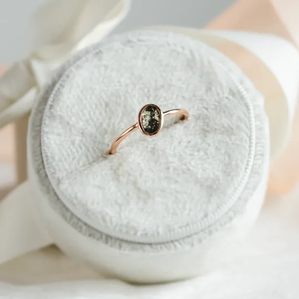 Gold bezel ring with salt and pepper diamond RIONA Image