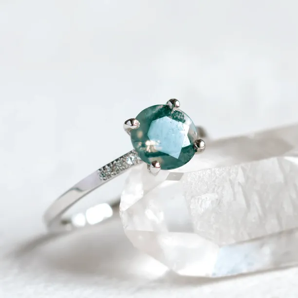 Engagement ring with moss agate and diamonds FIADH Image