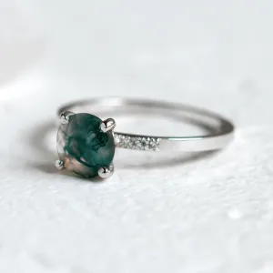 Engagement ring with moss agate and diamonds FIADH Thumbnail