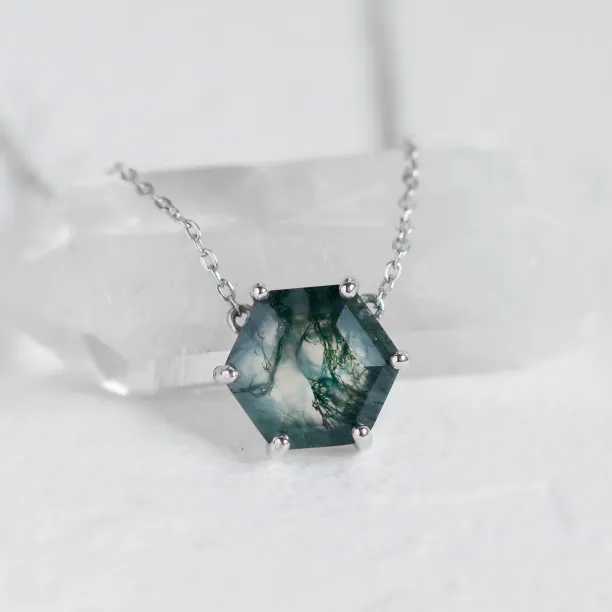 Gold pendant with hexagon moss agate ALISI Image