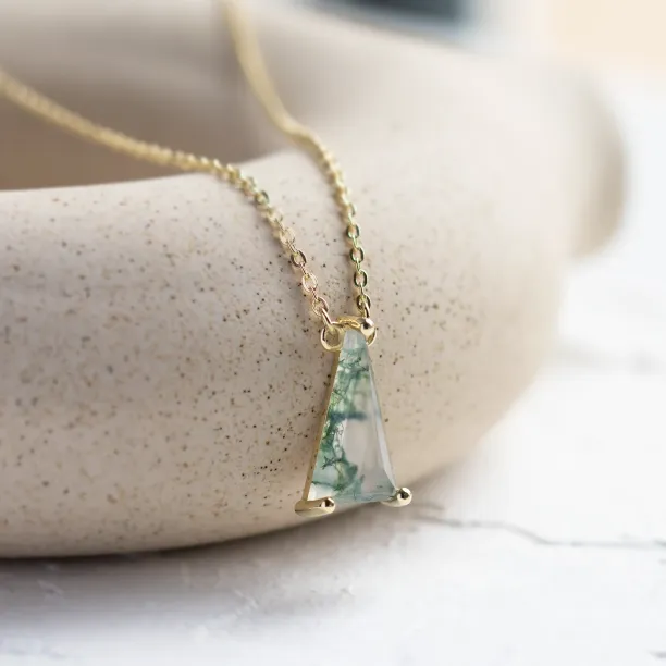 Gold pendant with triangle moss agate ZUZY Image