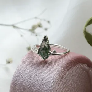 Gold ring with moss agate and diamonds KIRA Thumbnail
