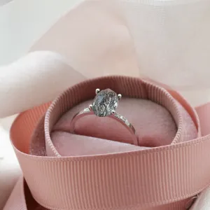 Minimalist ring with oval rutil quartz and diamonds ROXANE Thumbnail