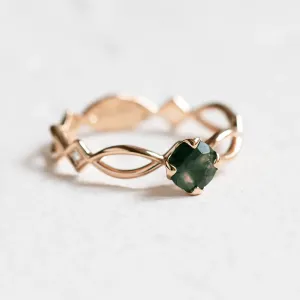 Gold ring with moss agate and diamonds QUEEN Thumbnail