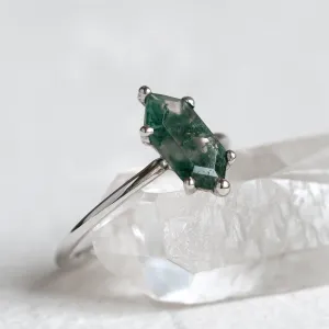 Gold ring with hexagon moss agate KLERA Thumbnail