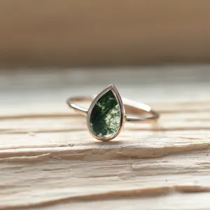 Gold ring with pear moss agate XENIA Thumbnail