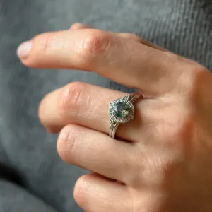 Moss agate and diamonds engagement ring set BRISTOL