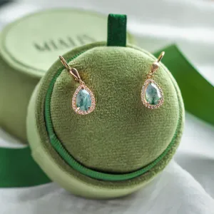 Visací náušnice s pear mechovými acháty a s diamanty ROYA Thumbnail