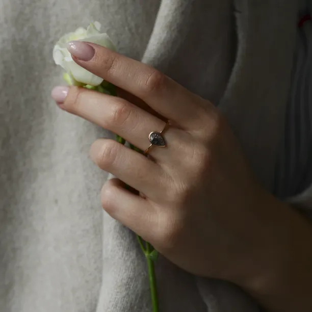 Minimalist gold ring with salt and pepper diamond REED Image