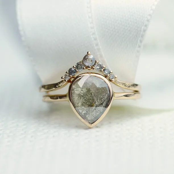 Gold set rings with salt and pepper diamonds PAULA Image