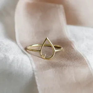 Gold minimalistic teardrop ring with diamond DAYSI Thumbnail