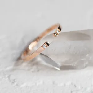 Gold minimalistic open ring with diamonds SILVIA Thumbnail