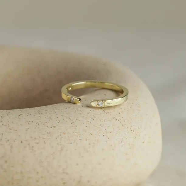 Gold minimalistic open ring with diamonds SILVIA Image