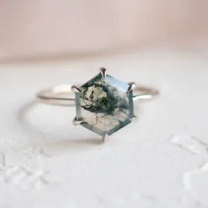 Gold ring with moss agate ELIONOR Thumbnail