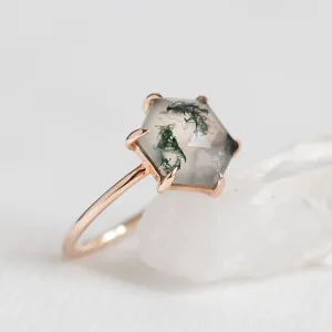 Gold ring with moss agate ELIONOR Thumbnail
