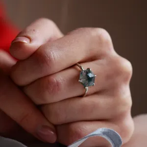 Gold ring with moss agate ELIONOR Thumbnail