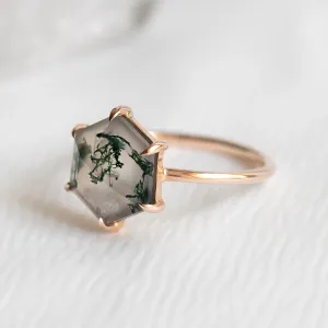 Gold ring with moss agate ELIONOR Thumbnail